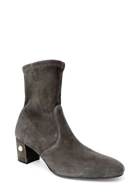 Stuart Wietzman Siggy Ankle Boot Gray Suede Faux Pearl Size 9.5 Sock Booties EUC